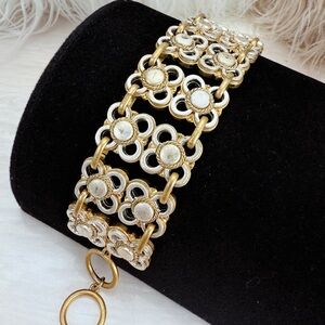 Vintage aged Goldtone and Silvertone Bracelet with Toggle Clasp